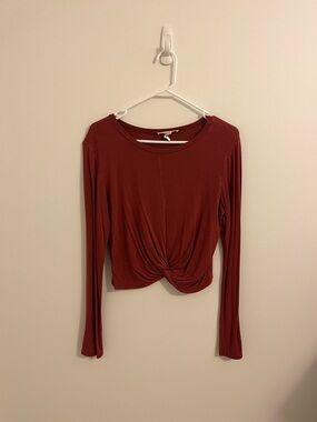 Twist-Front Long Sleeve Top in Rust